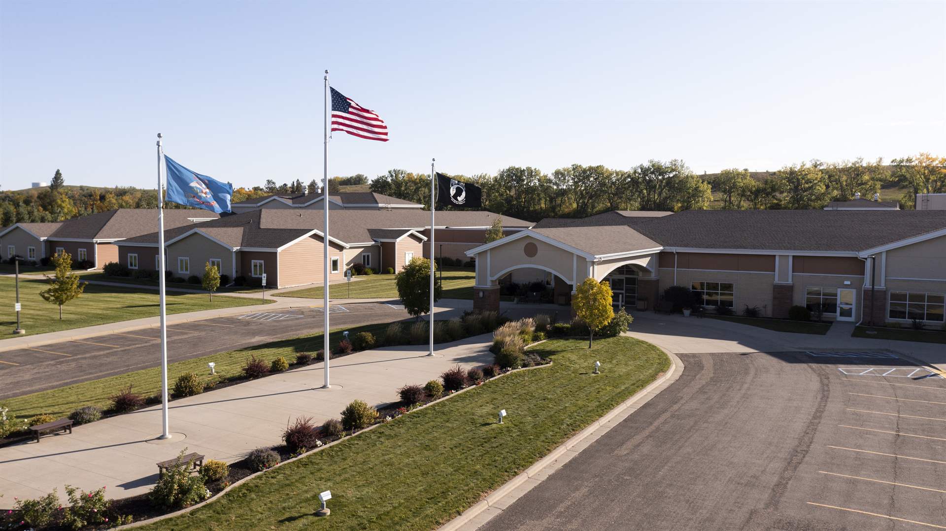 The front end of the main building at the North Dakota Veterans Home.