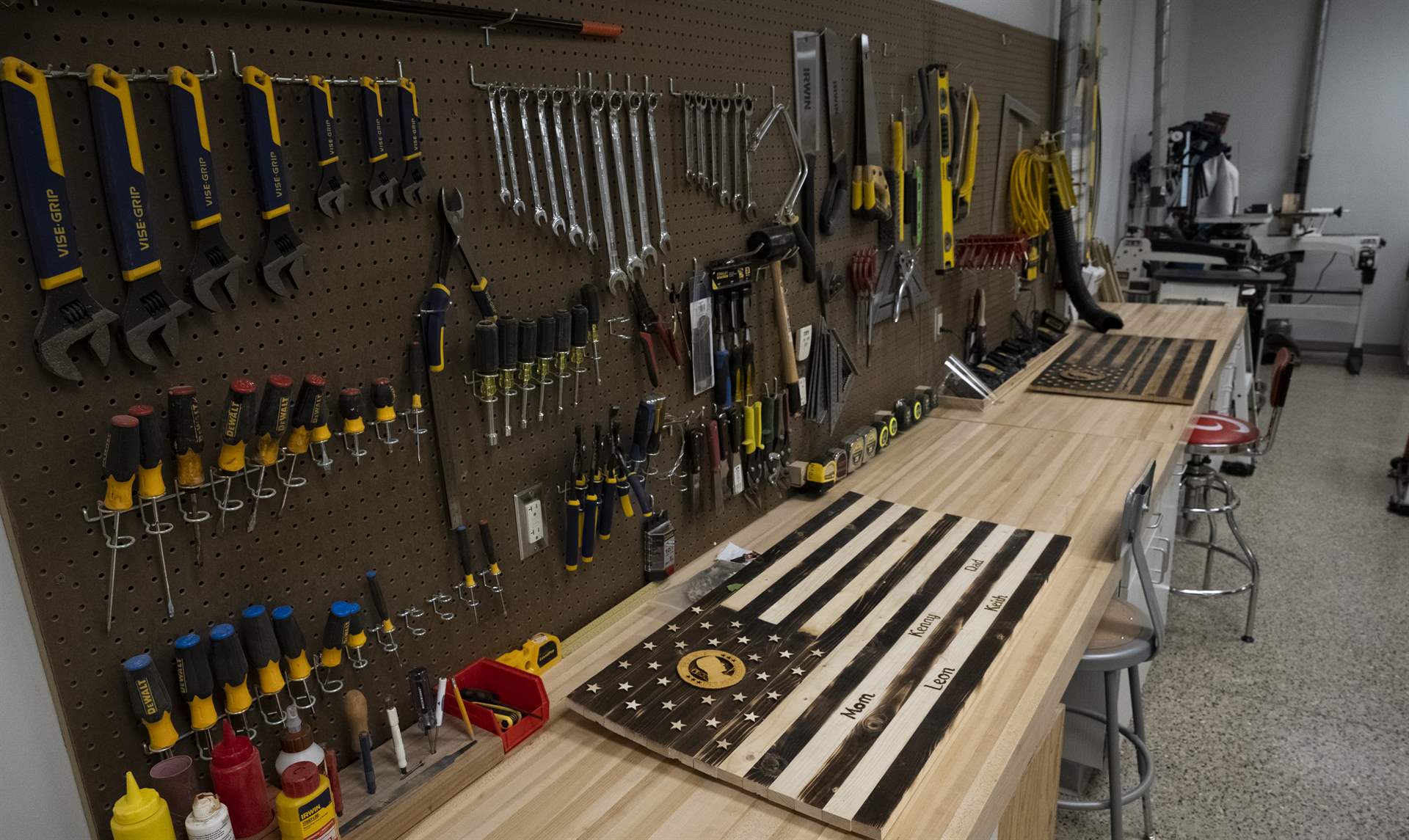 A workbench inside the North Dakota Veterans Home's woodshop.